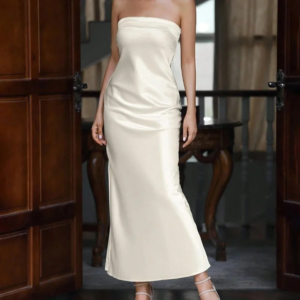 Apricot Elegant Women's Solid Color Strapless Dress - Picture 5 of 6